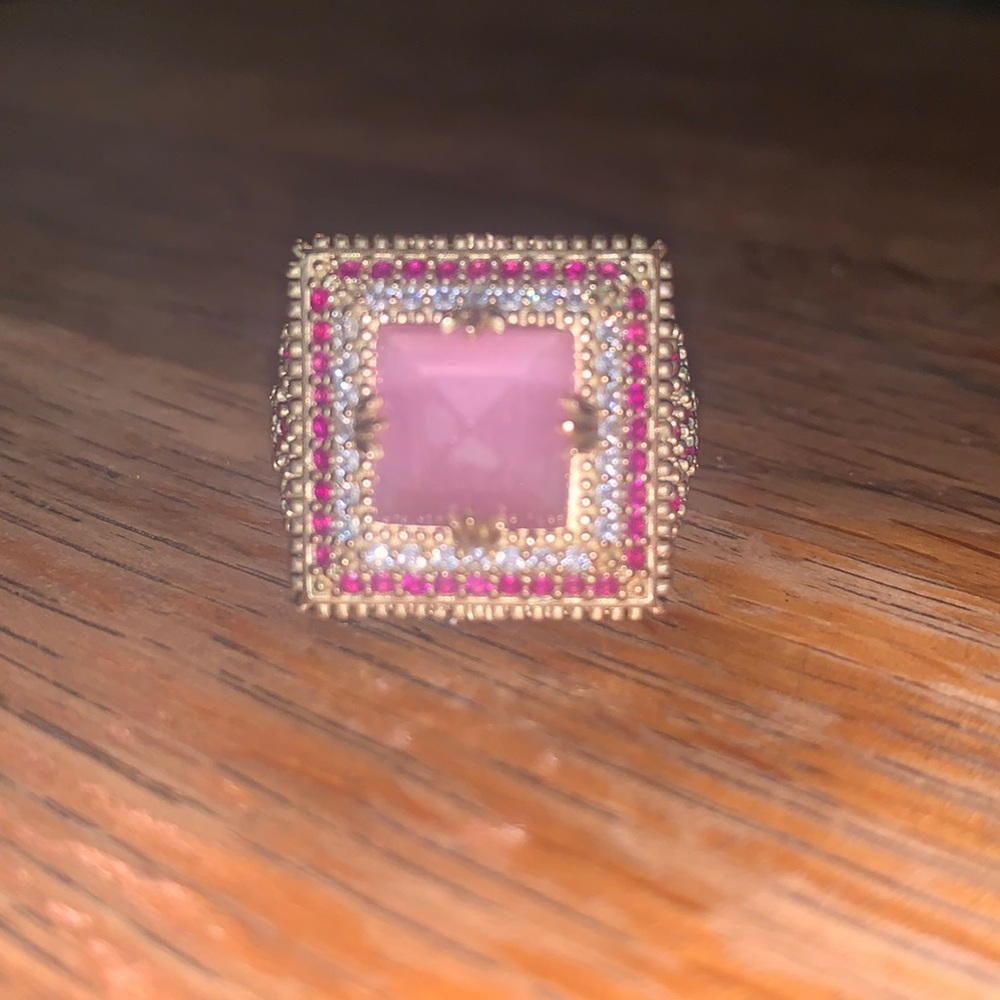 rose pink, cubic zirconia and Ruby gold ring